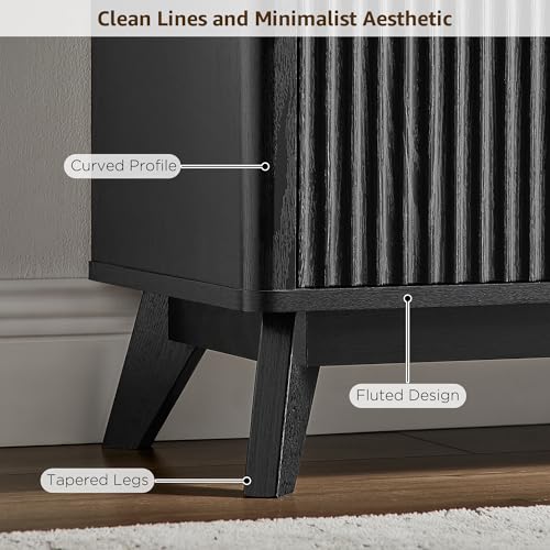 70" Mid-Century Modern Fluted TV Stand, 2 Soft-Close Doors, Black Oak, view 5
