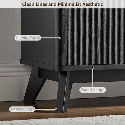 70" Mid-Century Modern Fluted TV Stand, 2 Soft-Close Doors, Black Oak, view 5