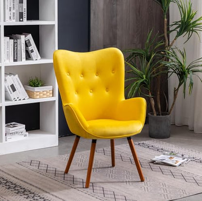 AC155YL Doarnin Silky Velvet Tufted Button Accent Chair, Yellow 30D x 41.5W x 26.8H in