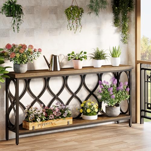 Tribesigns 70.9" Long Console Table, 2-Tier Industrial Sofa Table Behind Couch, Narrow Entryway Accent Tables for Hallway, Foyer