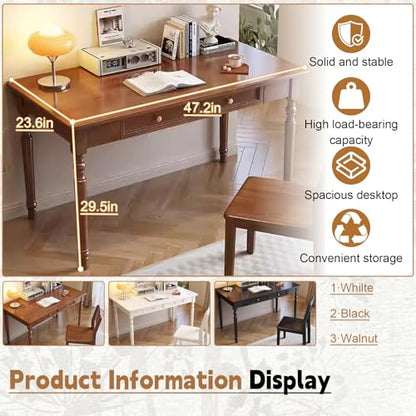 Solid Wood French Country Desk, Writing Desk with Storage Drawers, view 3