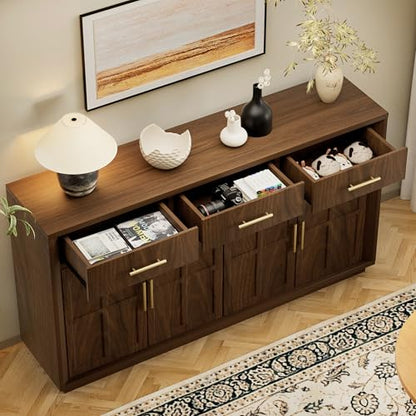 59" Sideboard Buffet Cabinet, 3 Drawers, 4 Doors, Walnut, view 8