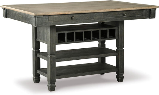 Tyler Creek Farmhouse 36"Counter Height Dining Table with Wine Rack, Amost Black