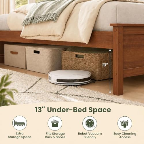 King Size Bed Frame with Headboard, Wood Platform Bed (Walnut), view 8