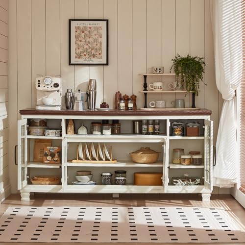 60-Inch Sideboard Buffet Cabinet with Glass Doors,White, view 7