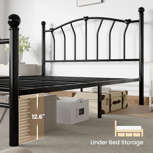 Full Size Metal Bed Frame, Heart-Shaped Design, Black, view 6