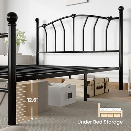 Full Size Metal Bed Frame, Heart-Shaped Design, Black, view 6