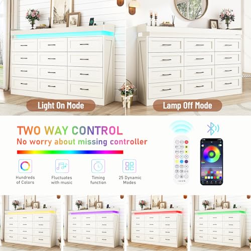 71" Wide 46" Tall Large Farmhouse 12 Drawers Dresser for Bedroom with LED Light, view 7