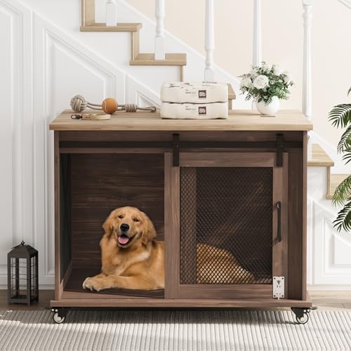37"Dog Cage, Farmhouse Dog Crate Furniture with Sliding Barn Door, view 9