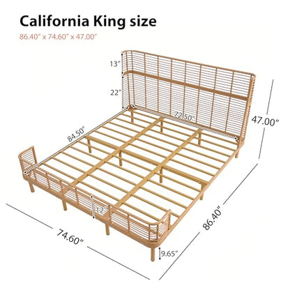 Boho Rattan California King Bed Frame with Headboard, Natural Finish, view 3