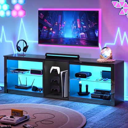 Modern 63 inch TV Stand with LED Lights for 50 55 60 65 70 75 inch TVs, view 2