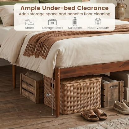 Queen Size Bed Frame w/Natural Rattan Headboard, Boho Platform Bed, view 7