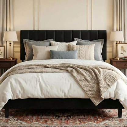 Black Platform Bed with Upholstered Head, view 2