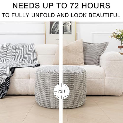 Round Ottoman Pouf Ottoman Foot Stool Seat Faux Fur Bean Bag Foot Rest Floor Chair Leg Rest for Living Room, Bedroom or Wedding Gifts 20x20x14 Inches (Light Gray)