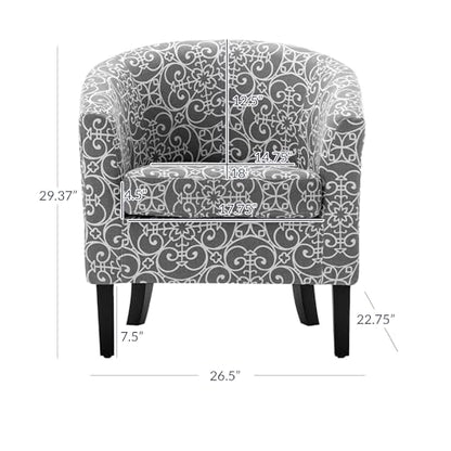 Accent Barrel Chair, Linen Round Chair Club Tub Sofa Corner Chair with Flared Legs and Cozy Soft Padding for Living Room Bedroom Waiting Room - White & Gray