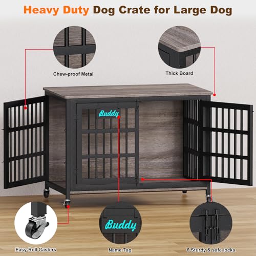 46"/42"/33" XXL Heavy Duty Dog Crate Furniture with Casters, view 4