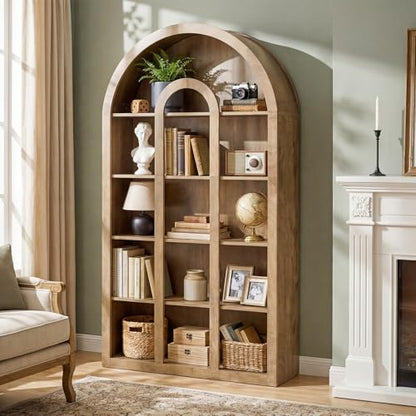71" Tall Bookshelf, 5-Tier Arched Bookcase with Open Shelves, view 4