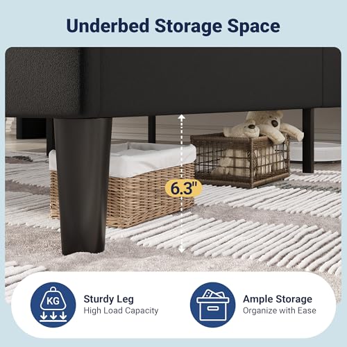 King Size Velvet Bed Frame with Charging and Shelf, Black, view 8