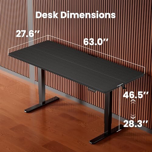 Height Adjustable Electric Standing Desk, 63 x 28 Inches Sit Stand up Desk, Memory Computer Home Office Desk, Carbon Fiber Black