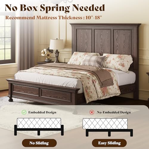 Solid Wood Queen Bed Frame with 65.2" High Headboard, view 6