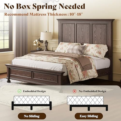 Solid Wood Queen Bed Frame with 65.2" High Headboard, view 6