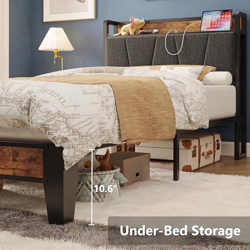 Twin XL Bed Frame with Storage Headboard and Charging Station, view 7