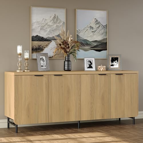 Buffet Cabinet with Storage 66.2''W Modern Sideboard with 4 Fluted Doors, view 5