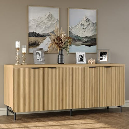 Buffet Cabinet with Storage 66.2''W Modern Sideboard with 4 Fluted Doors, view 5