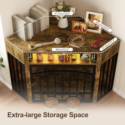 Corner Dog Crate Furniture - Wooden Dog Cage with Charging Station, view 3