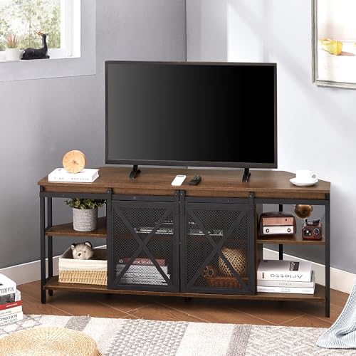 Corner TV Stand for 55 Inch TV, Rustic Corner Entertainment Center with Storage, view 4