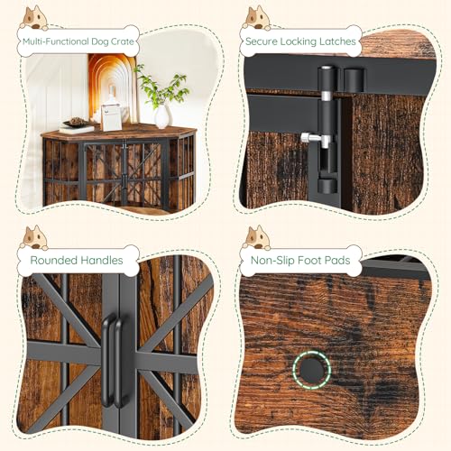 44" Corner Dog Crate Furniture for Medium Dogs, Rustic Brown, view 4