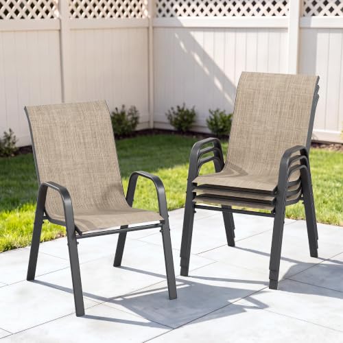 Outdoor Patio Chairs Set of 4 Stackable Dining Chairs All-Weather Textilene, view 2
