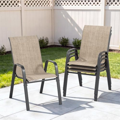Outdoor Patio Chairs Set of 4 Stackable Dining Chairs All-Weather Textilene, view 2