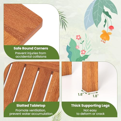 Narrow Outdoor Dining Table, Solid Wood Furniture Patio Console Table with Slatted Tabletop, Wooden Buffet Bar Plant Stand for Garden Deck Entryway Porch Balcony