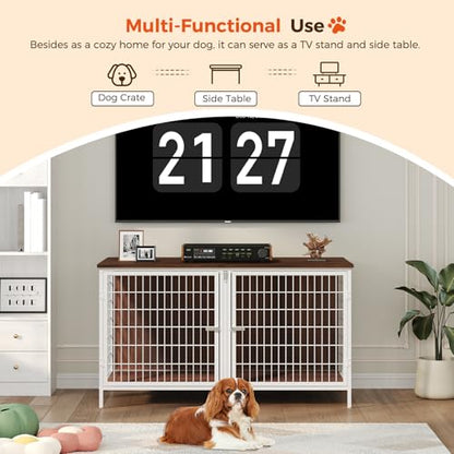Dog Crate Furniture for 2 Dogs, 43.3" Dog Kennel with Removable Divider, view 5