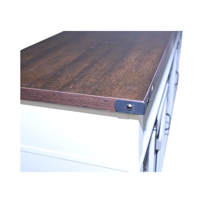 65" Farmhouse TV Stand with Sliding Barn Doors, White & Walnut, view 4