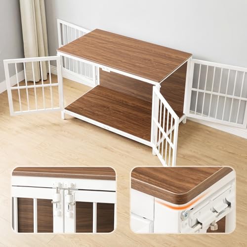 Heavy Duty Dog Crate Furniture, 39.4" Wooden Indoor Kennel with 3 Doors, view 7