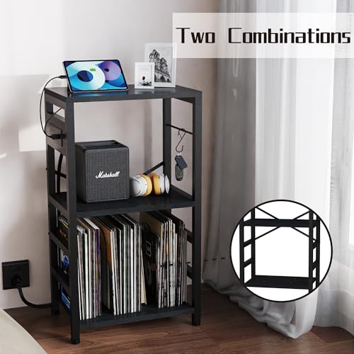 End Table with LED Light, Record Player Stand with Charging Station, view 7