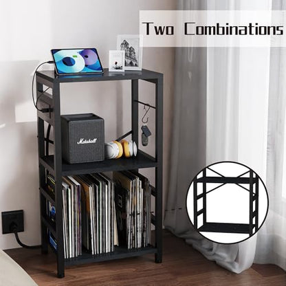 End Table with LED Light, Record Player Stand with Charging Station, view 7