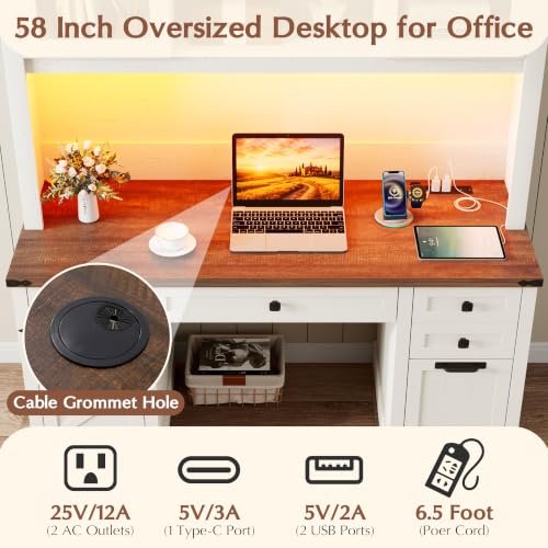 Farmhouse Computer Desk with Hutch, 83 inch Height Office Desk with Drawers, view 5