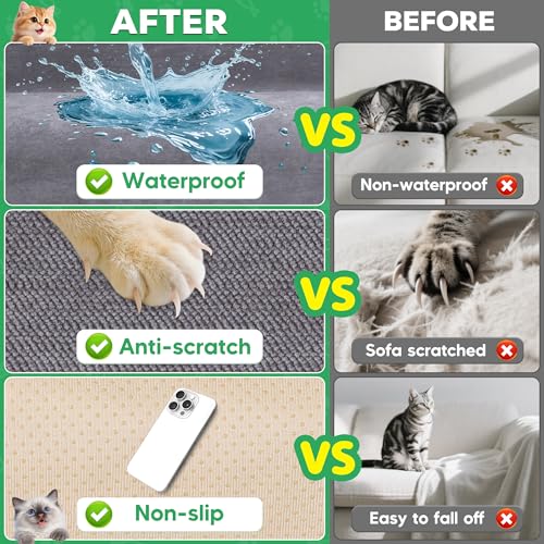 Cat Scratch Furniture Protector - Anti-Slip, Waterproof Sofa Cover to Keep Cats Off, Pet-Friendly Couch Protectors for 3 Cushion Couch, Gray Anti-Scratch Couch Cover for Pets and Kids 134"X71"