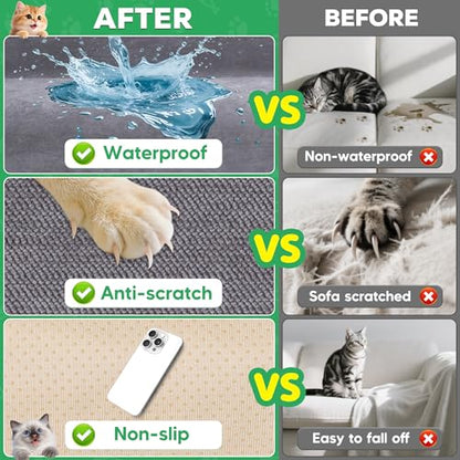 Cat Scratch Furniture Protector - Anti-Slip, Waterproof Sofa Cover to Keep Cats Off, Pet-Friendly Couch Protectors for 3 Cushion Couch, Gray Anti-Scratch Couch Cover for Pets and Kids 134"X71"