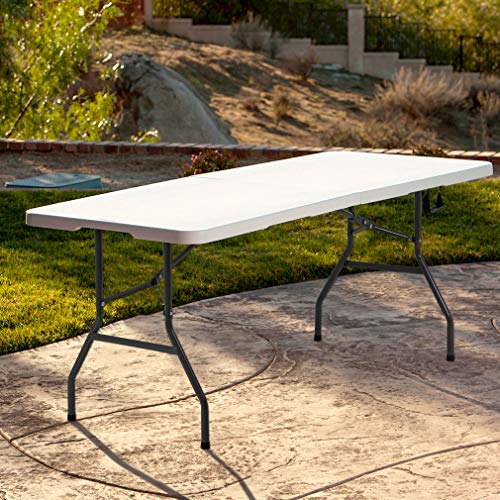 Outdoor 6 FT Folding Camping Table Plastic Table Portable Square Height Dining Table Perfect for Picnics, Parties, Party and Camping, White