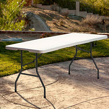 Outdoor 6 FT Folding Camping Table Plastic Table Portable Square Height Dining Table Perfect for Picnics, Parties, Party and Camping, White
