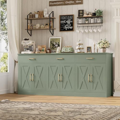 71"W Farmhouse Kitchen Sideboard Buffet Cabinet with Storage, Green, view 6