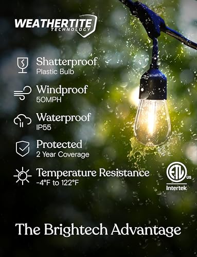 Ambience Pro – Solar Power Remote Control Outdoor String Lights with Edison Bulbs – Shatterproof, Commercial Grade LED Waterproof Patio Lights – 1W, 3,000K, Hanging, 27 ft