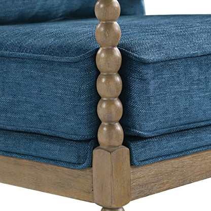 Fletcher Spindle Accent Chair with Rustic Brown Finish, Navy Blue Upholstery