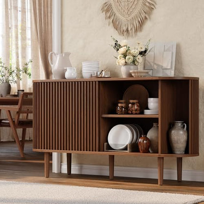 55" Buffet Sideboard Cabinet with 2 Door/Adjustable Shelf, Walnut, view 7