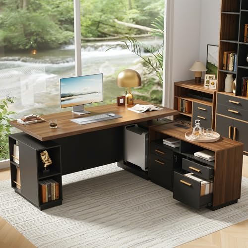 71" L Shaped Executive Standing Desk with 4 Drawers, view 3