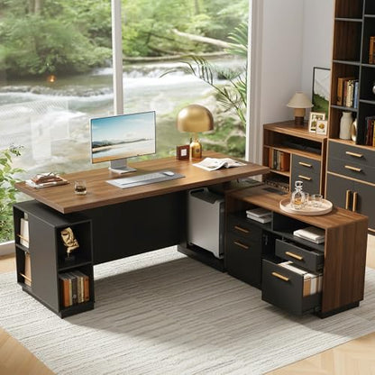 71" L Shaped Executive Standing Desk with 4 Drawers, view 3